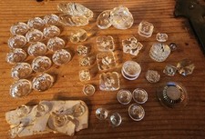 Beautiful ~ Antique & Vintage Clear Glass Buttons ~  Lot of 57 ~ Variety Shapes 
