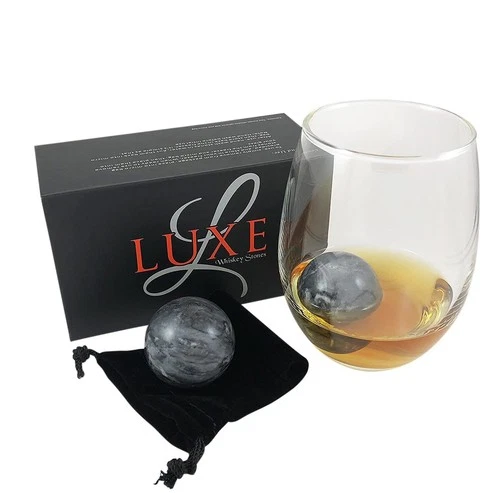 Luxe Whiskey Stones - Set of 2 Marble Chilling Spheres in Gift Box with Velve...