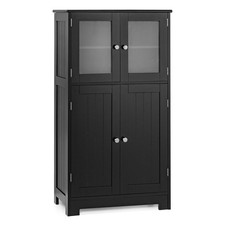 Bathroom Floor Storage Cabinet Kitchen Cupboard w/Doors Adjustable Shelf Black