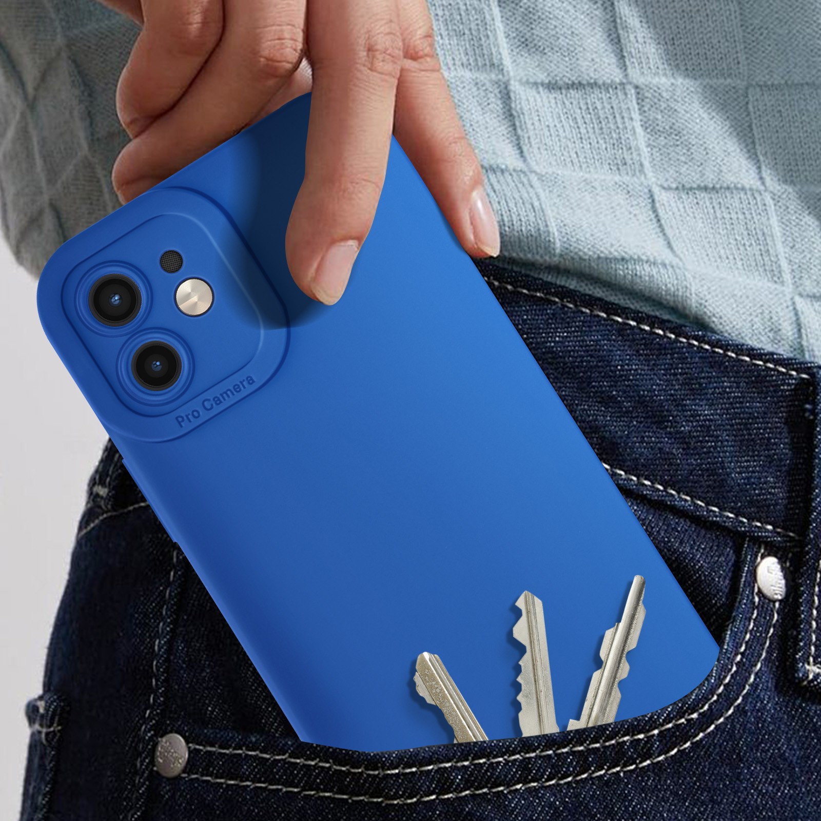 Coque iPhone 12 antichoc Avizar pour eviter les rayures de camera dos mat bleu - 3