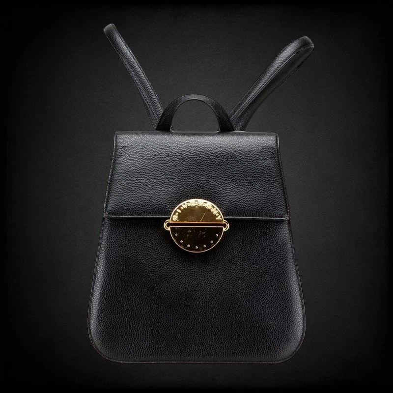 Givenchy — GIVENCHY Logo Plate Backpack Leather Black with Gold Hardware Authentic Women's