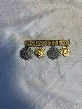 vintage Brooch pin￼ 4 coin charm runway bar dangle drop mixed metals Roman Coins