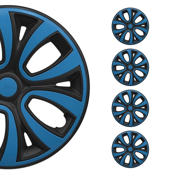 "4X Radblenden Radkappen Radzierblenden 16\" Zoll Stahlfelgen Matt Schwarz Blau"-image