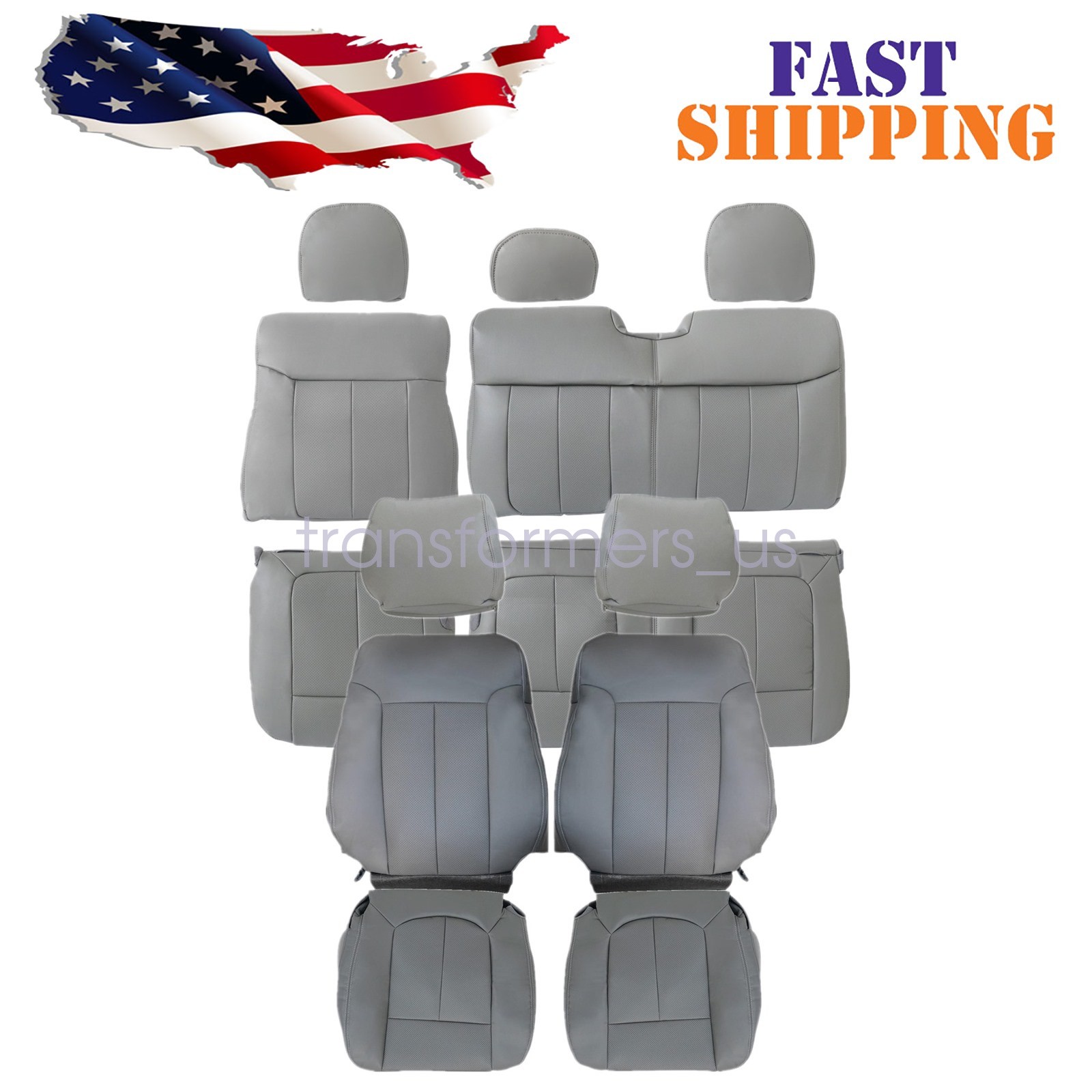 For 2013 2014 Ford F-150 Lariat Front & Second Row Replacement Seat Cover Gray