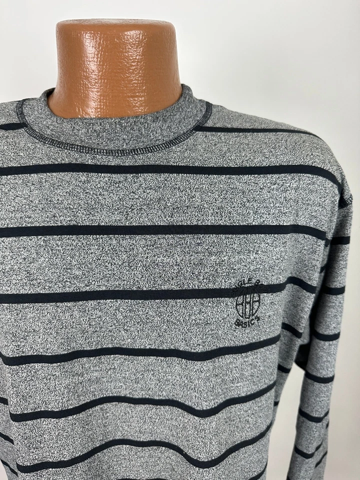 Camisa a Rayas Vintage Años 90 Hombres Gris Brezo Mediana Surf Skate Bugle Boy Hecha en EE. UU. Foto 2 de 4