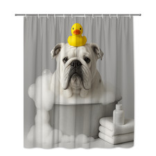 Cute Bulldog Shower Curtain with Rubber Duck, Fun Bathroom Decor