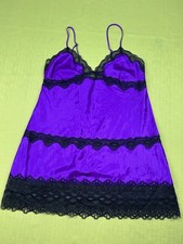 Victoria's Secret Slip Nighty Lingerie Purple Satin  Black Lace Women's Size L