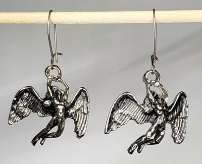 VTG 1980's Led Zep Zeppelin Earrings~Solid Metal Silver-tone Swan Song~RocknRoll