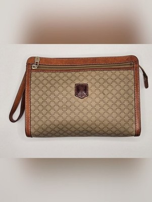 Authentic Vintage Celine Macadam PVC Zip Portfolio Clutch Case Beige Made Italy