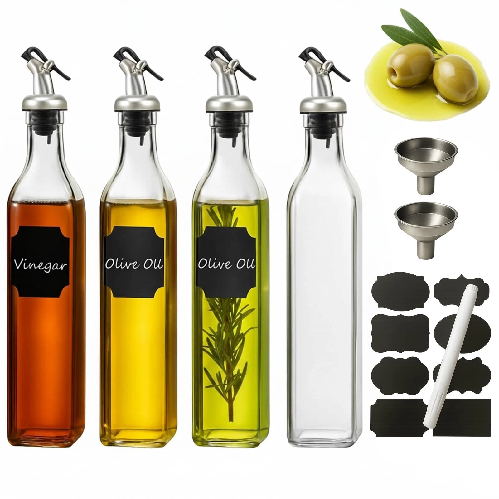 WERTIOO 4 Pack Olive Oil Dispenser Bottle for Kitchen, 500ML*4 Pack, Clear