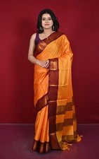 Women Bright Yellow Gadwal Saree Soft Banarasi Silk Zari Border With Blouse