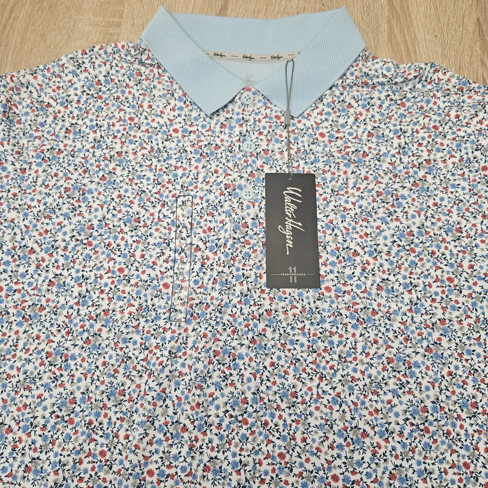 NWT Walter Hagen 11 Polo Mens XL Floral White Multi Golf Shirt Stretch UPF 50+