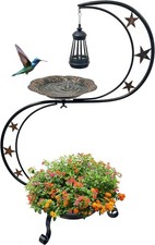 Solar Bird Bath for Outside, Vintage Metal Bath Bowl Standing Birdbaths with