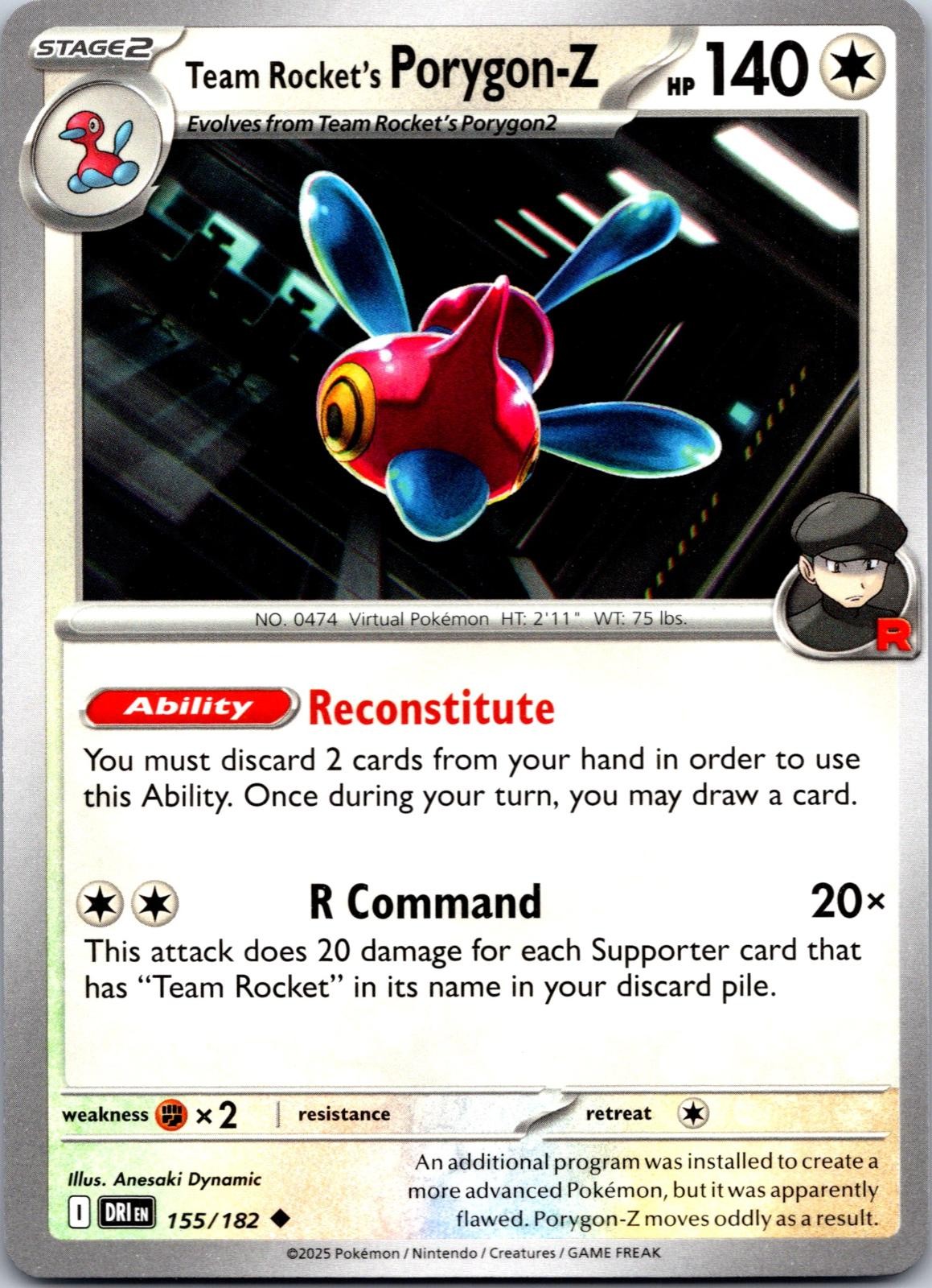 Team Rocket's Porygon-Z 155/182 Uncommon Destined Rivals Pokemon Near Mint