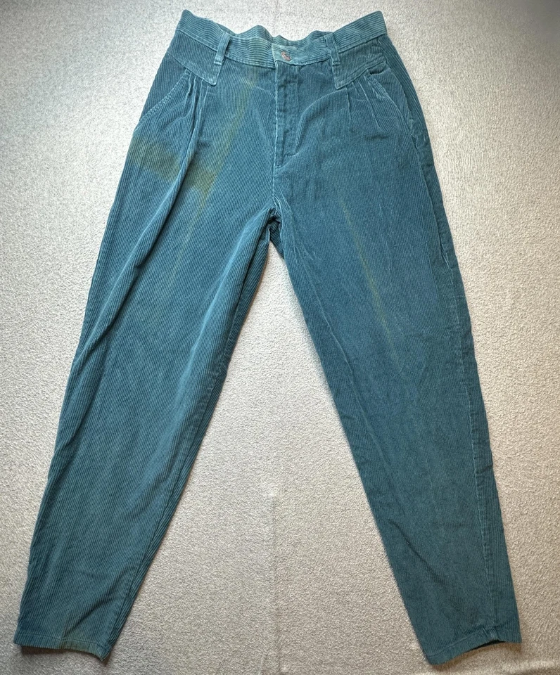 Pantalones Cherokee vintage para mujer 16 azul verdoso verde pana plisados cónicos años 90 Foto 2 de 4