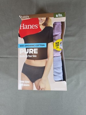 Women's Hanes 6 BRIEFS Underwear 100% ORGANIC COTTON Panties Size 8 / XL