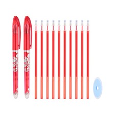 2er Pack 0,5mm Radierbare Gelstifte f&uuml;r 10 Nachf&uuml;ller + 1 Radiergummi, rot