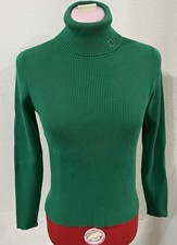 Vintage Lauren Ralph Lauren Green Ribbed Turtleneck Sweater Small Cotton