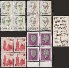CANADA (1973-82) 4 x Blocks Tag Varieties #587-592-715-791 / CV $200 (L#1507)