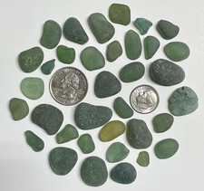 LOVELY NE ENGLAND TEAL GREEN SEA GLASS LOT GENUINE SURF TUMBLED 35 PIECES  106