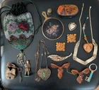 Antique Vintage Victorian Jewelry Lot Estate Bakelite Celluloid Beaded Bag Lock