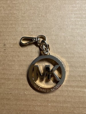 Michael Kors Gold Tone Key Chain charm MK Logo Circular Bag Charm Pendant NEW