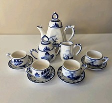 Dutch Delft Blue White Mini Tea Set Holland Windmill Pattern Hand Painted