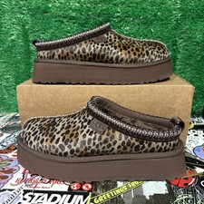 UGG Tazz Caspian Burnt Cedar Platform Slipper Leopard Calf Hair Womens Size 10