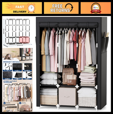 50 Inch Portable Wardrobe Closet with 3 Hanging Rods & 6 Storage Shelves - Black