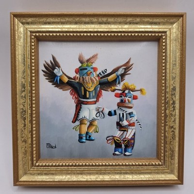 Gail MacArgel Miniature Oil Painting Southwest Hopi Katsina Eagle Dancer 5x5in