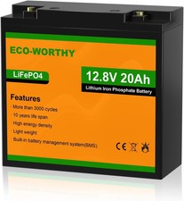 12V 20Ah Lifepo4 Lithium Battery, 4000 Deep Cycle Rechargeable Battery with BMS