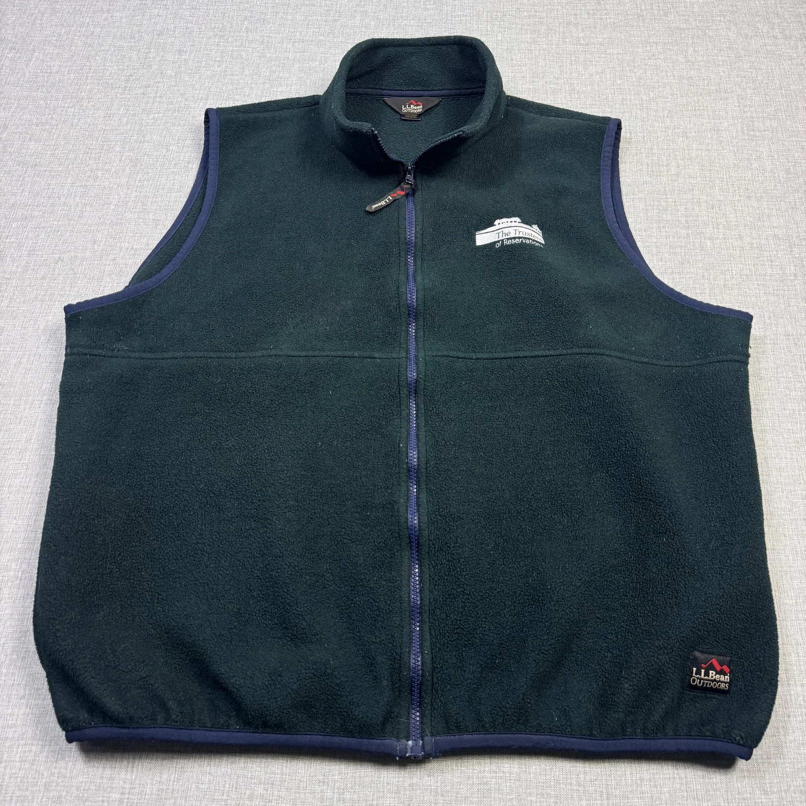 L.L. Bean Fleece Vest Mens XL Green Quilted Lined Full Zip Collared Logo