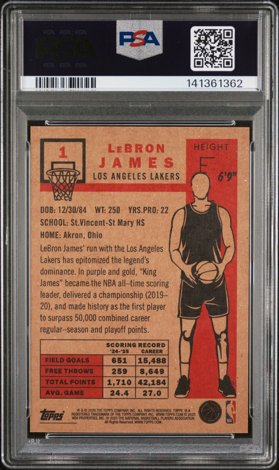 2025 Topps Living LeBron James #1 First Card in Set PSA 10 GEM MINT view 2