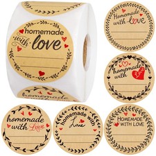 500Pcs Homemade with Love Stickers with Lines Jar Canning Labels for Baked Pa...