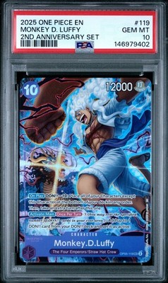 2025 ONE PIECE OP05 119 MONKEY D LUFFY ENGLISH 2ND ANNIVERSARY SET PROMO PSA 10