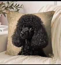 Black Poodle Pillow Cover French Dog Linen Cushion Case Home Decor