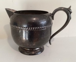 Vintage Antique Sheridan Silver On Copper Water Pitcher Ice Lip Handle