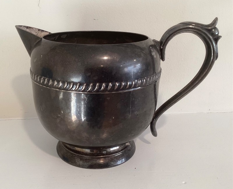 Vintage Antique Sheridan Silver On Copper Water Pitcher Ice Lip Handle