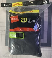 Hanes Men's Crew Super Value Socks 20pk - Black 6-12