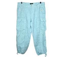 Ralph Lauren Linen Cropped Cargo Pants Blue Womens 14 Resort Coastal Vacation