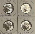 1964 kennedy half dollar 90%silver lot of 4