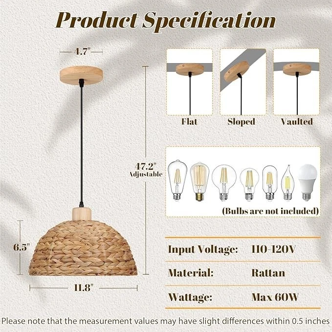 Lámpara colgante cesta tejida a mano de ratán boho de 12" nueva *Caja abierta Foto 3 de 4