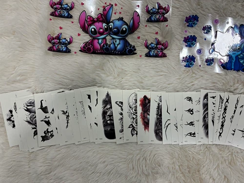 Temporary Press-On Tattoos Sheets Lilo & Stitch Heart Floral Snake Multicolor - product listing photo