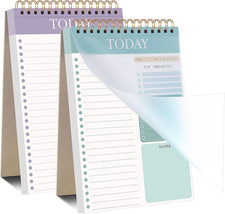 2 Pack to Do List Notepad, Undated Daily Planner A5 Spiral 104 Page to Do List