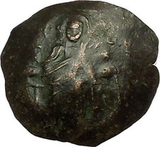 Moneda Bizantina Antigua Manuel I Comneno 1143AD Jesucristo Virgen María i40317