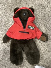 VTG LL Bean Plush Brown Teddy Bear Red Rain Parka Anorak Jacket 16  
