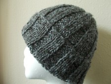 Hand knitted elegant warm beanie/hat, dark gray