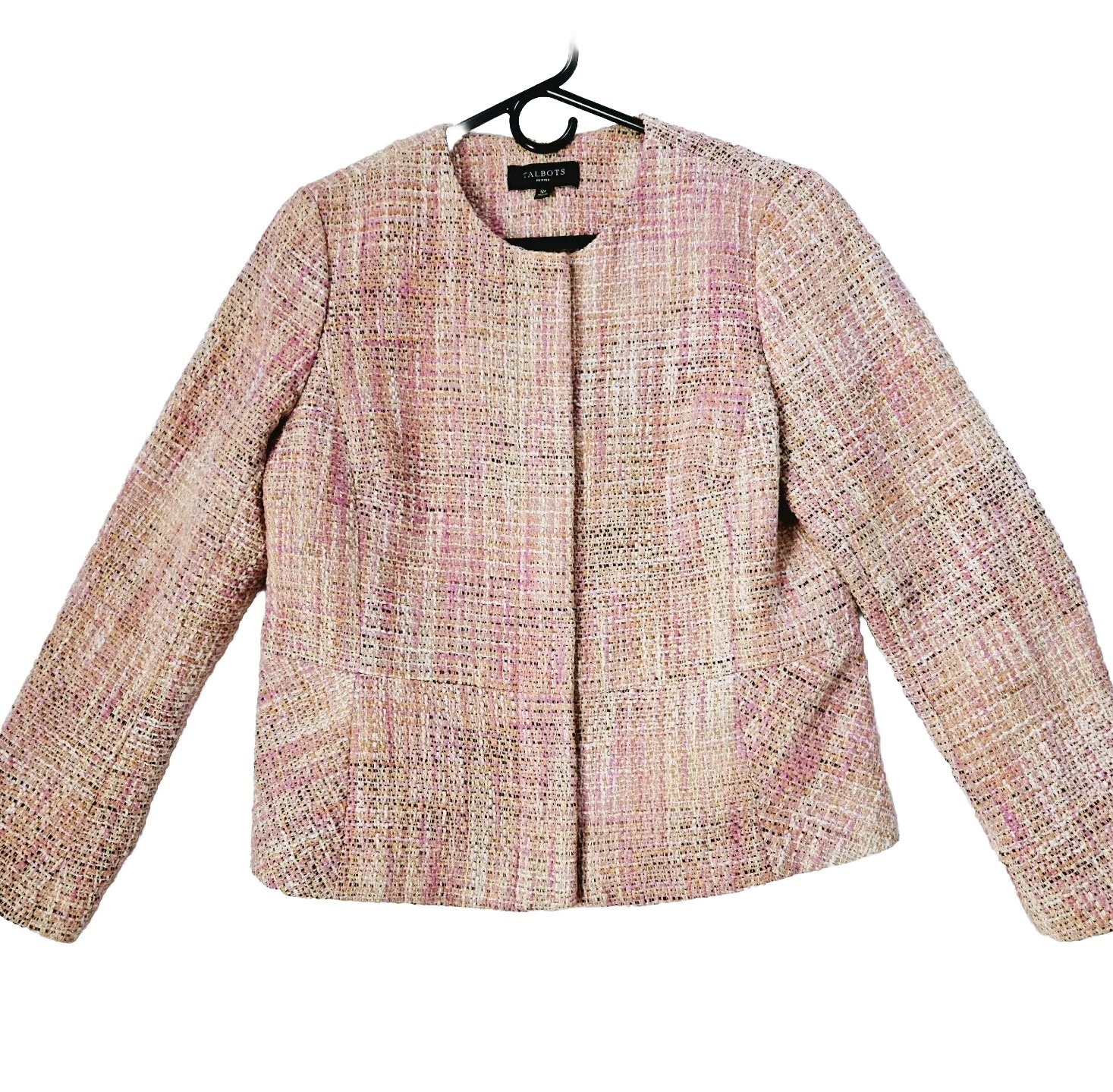 Talbots Tweed Blazer Jacket Full Zip Womens Sz 12 Petites Pink