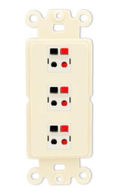 RiteAV 3 Port Speaker Wire Plug Jack Wall Plate - Rocker [Light-Almond]