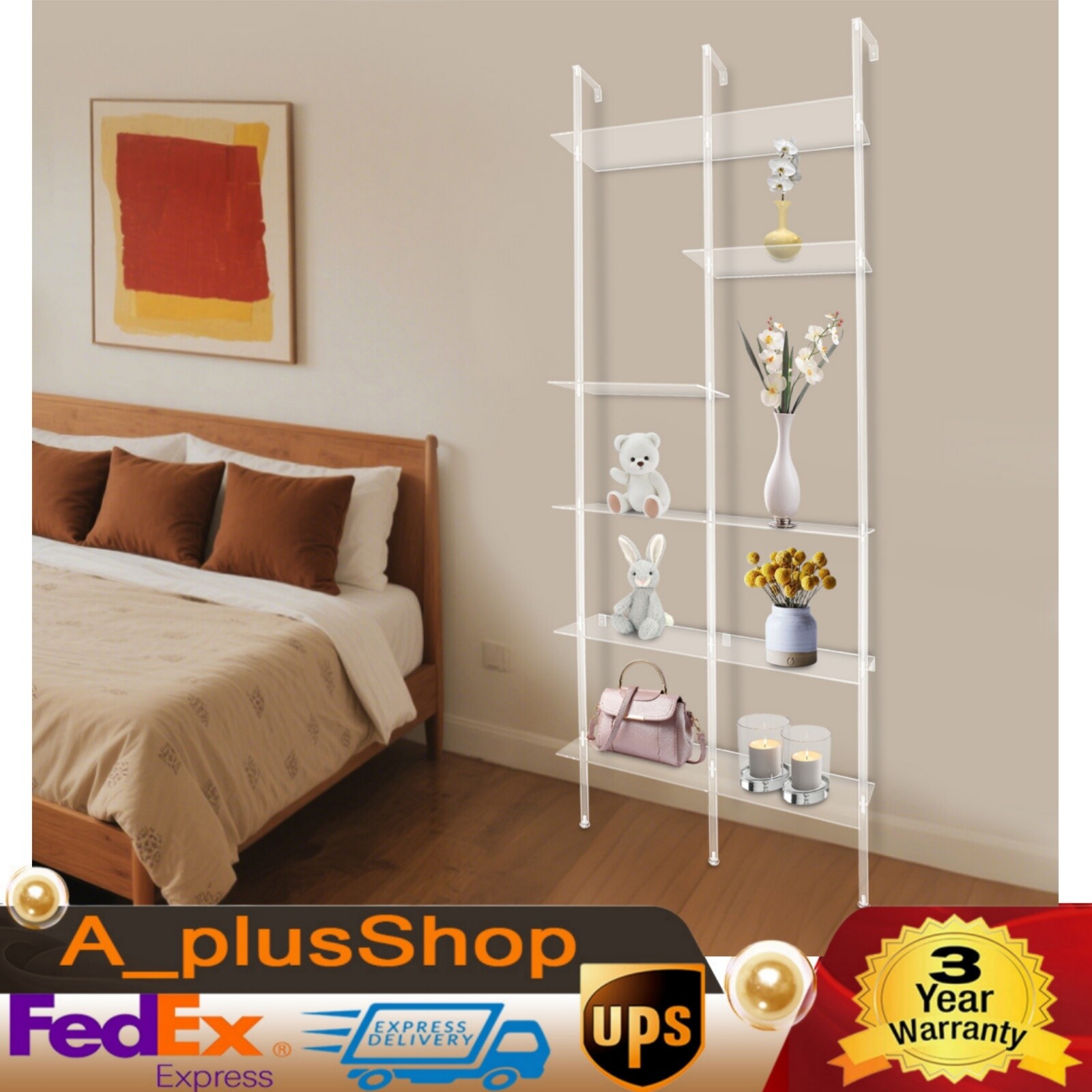 6-Tier Clear Acrylic Wall-Mounted Storage Shelf for Books & More